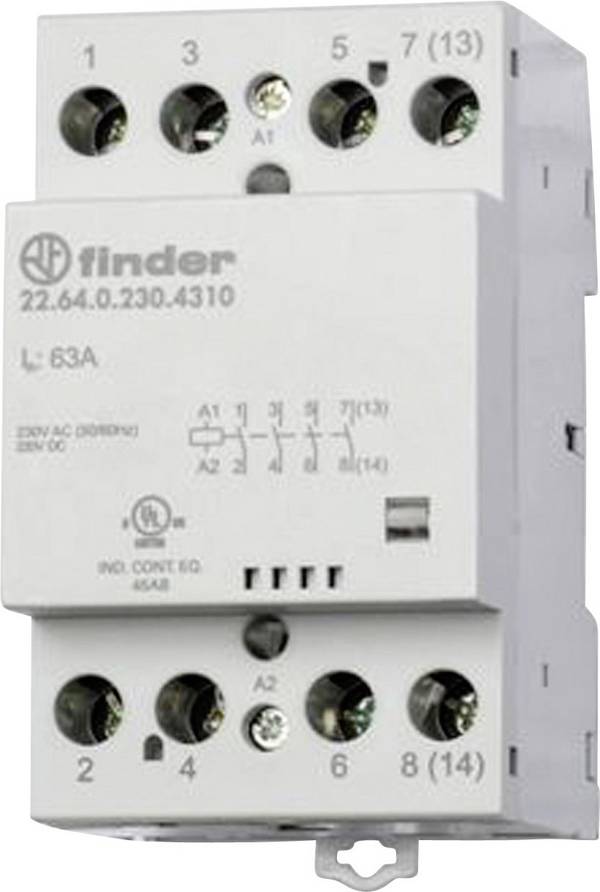 Finder 22.64.0.230.4310 Védő  4 záró  230 V/DC, 230 V/AC 63 A  Alkalmas a következő márkához (relé): Finder Tray 1 db
