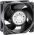 Egy fekete számítógép-ventilátor öt rotorlapáttal és ezüst középponttal, négyzet alakú keretbe szerelve.