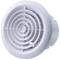 Kerek, fehér, több koncentrikus gyűrűvel ellátott műanyag szellőzőrács, amelyet szellőzőnyílások lefedésére használnak.