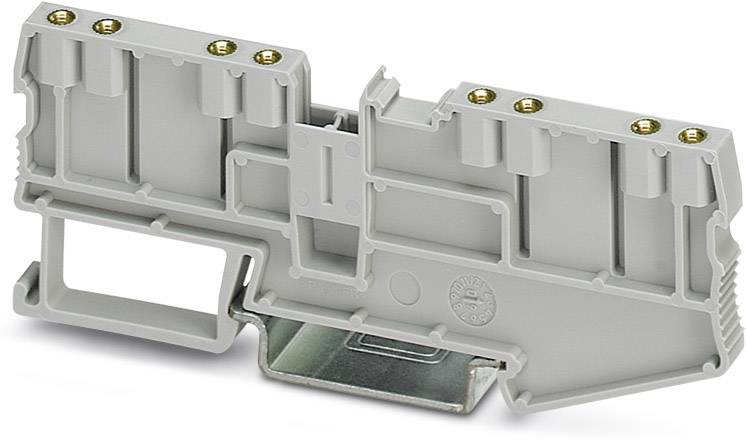 Szürke, több csatlakozós műanyag sorkapocs; elektromos csatlakoztatáshoz kapcsolószekrényekben.