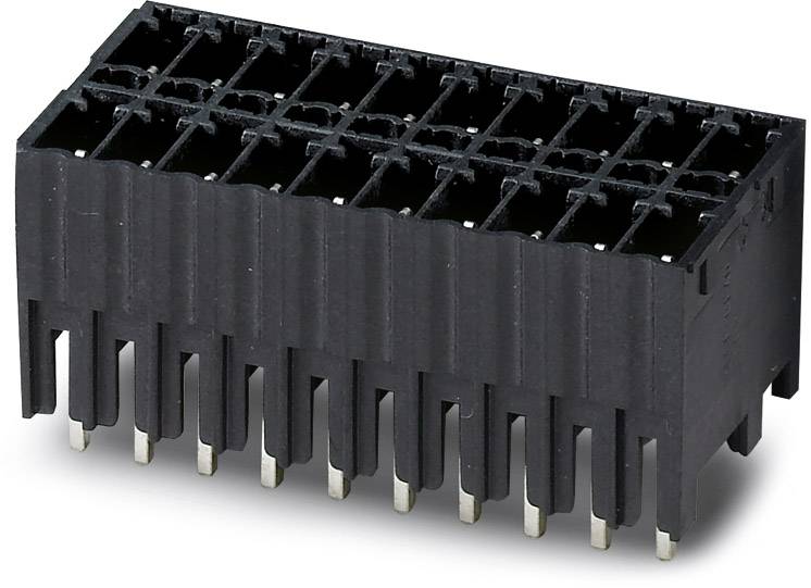 Egy fekete elektromos csatlakozó két sor érintkezővel, amely elektronikai eszközökben történő felhasználásra alkalmas.