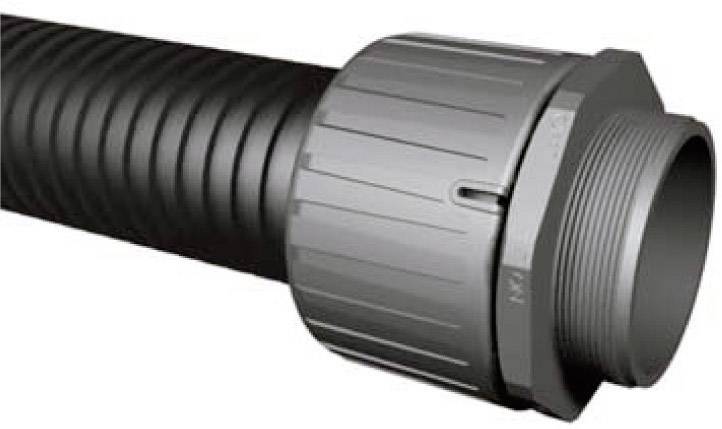 Egy fekete, bordázott cső ezüstös csavarokkal mindkét végén.