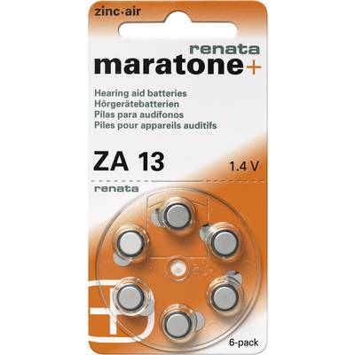 Hallókészülék elemkészlet 6db Renata Maratone 1,4V ZA13 13A, HA13, V13AT, DA13, P13, A13, PR13H, AC13E, AC13EZ, PR48.DA1-0