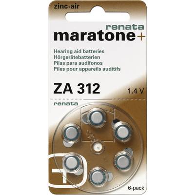 Hallókészülék elemkészlet 6db Renata Maratone 1,4V ZA312 312A, HA312, V312AT, DA312, P312, A312, PR312H, PZA312H, AC312E-0