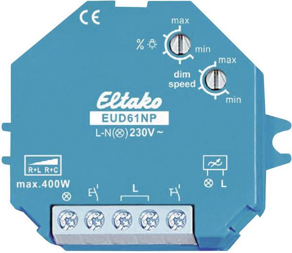 Eltako 61100830 Falra szerelhető dimmer, Beépíthető dimmer Alkalmas fényforrásokhoz: Energiatakarékos izzó, Izzó, Halogén izzó, Fénycső Kék