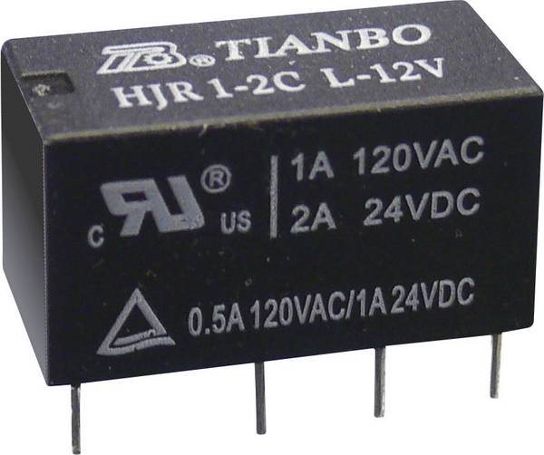Tianbo Electronics HJR1-2C-L-24VDC Nyák relé 24 V/DC 2 A 2 váltó 1 db