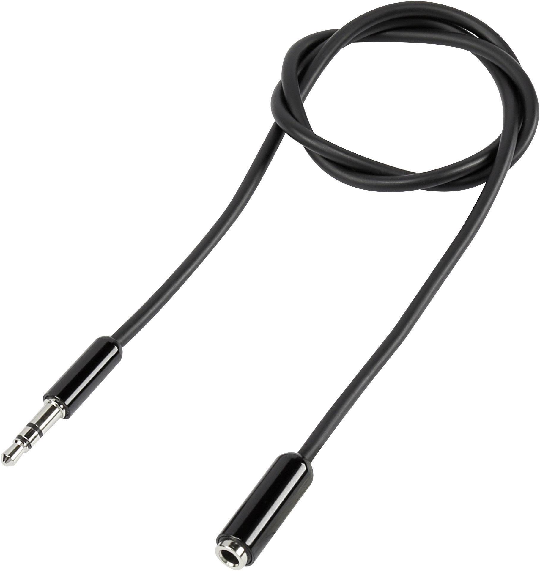 Fekete audiokábel 3,5 mm-es csatlakozóval és aljzattal