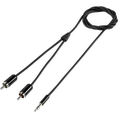 Jack - RCA audio kábel, 1x 3,5 mm jack dugó - 2x RCA dugó, 0,8 m, fekete, SuperSoft, SpeaKa Professional 629709
