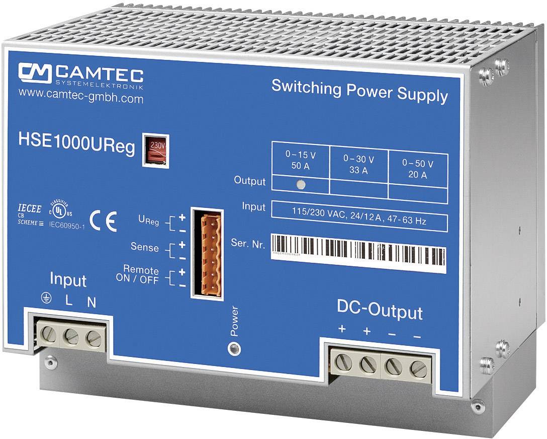 Camtec HSEUreg10001.50T Labortápegység, szabályozható 0 - 50 V/DC 20 A 1008 W Kimenetek száma 1 x