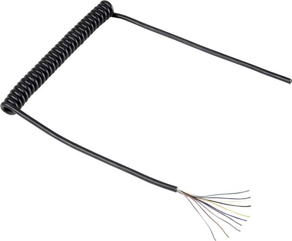 Spirálkábel 300/900 mm, 10 x 0,12 mm², fekete, Tru Components