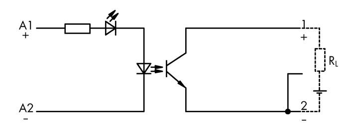 'Kapcsolási rajz LED-del, ellenállással, tranzisztorral és terhelési ellenállással. Az áramkör bemutatja a kapcsolatot a tápforrás, a LED és az RL között.'