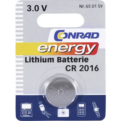 CR2016 lítium gombelem, 3 V, 70 mA, Conrad Energy BR2016, DL2016, ECR2016, KCR2016, KL2016, KECR2016, LM2016