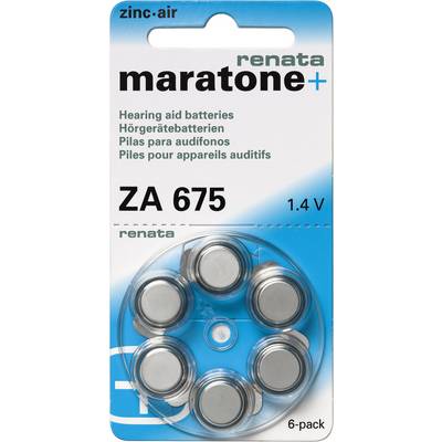 Hallókészülék elemkészlet 6db Renata Maratone ZA675 maratone+ 1.4 V 675A, HA675, V675AT, DA675, P675, A675, PR675H, PRX6-0