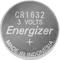 Kerek gombelem, amelynek felső részén a 'CR1632 3 Volts Energizer, Made in Indonesia' felirat szerepel.