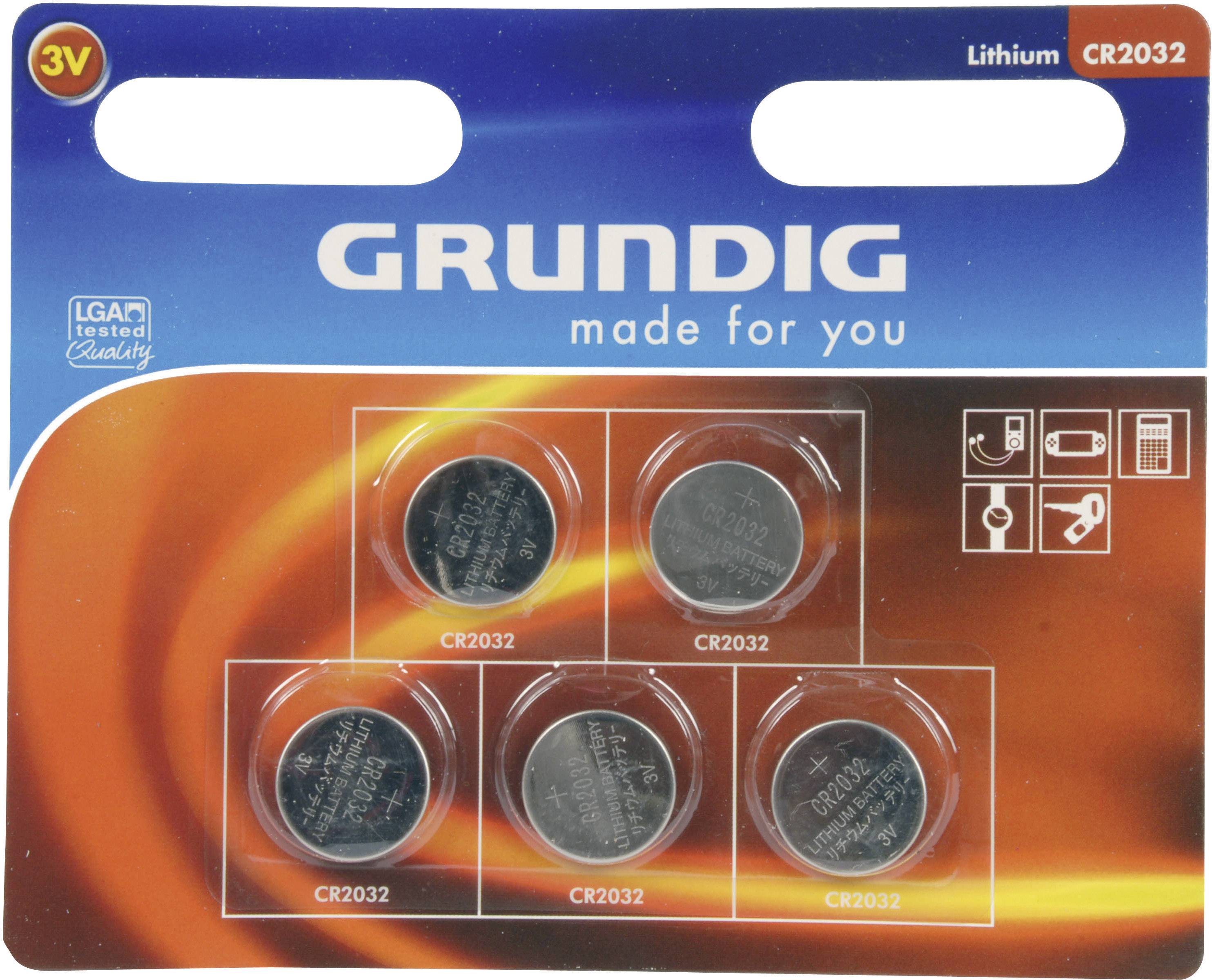 CR2032 lítium gombelem, 3 V, 185 mA, 5 db, Grundig BR2032, DL2032, ECR2032, KCR2032, KL2032, KECR2032, LM2032-0