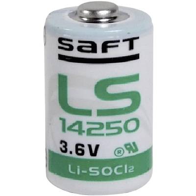 SAFT márka akkumulátor, henger alakú, LS 14250 modell, 3,6V feszültség, típus: Lítium-tionil-klorid (Li-SOCl2).