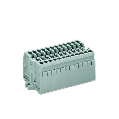 Szürke, téglalap alakú elektromos csatlakozókapocs több csatlakozási nyílással, amelyet drótok biztonságos összekötésére használnak elektromos elosztószekrényekben.