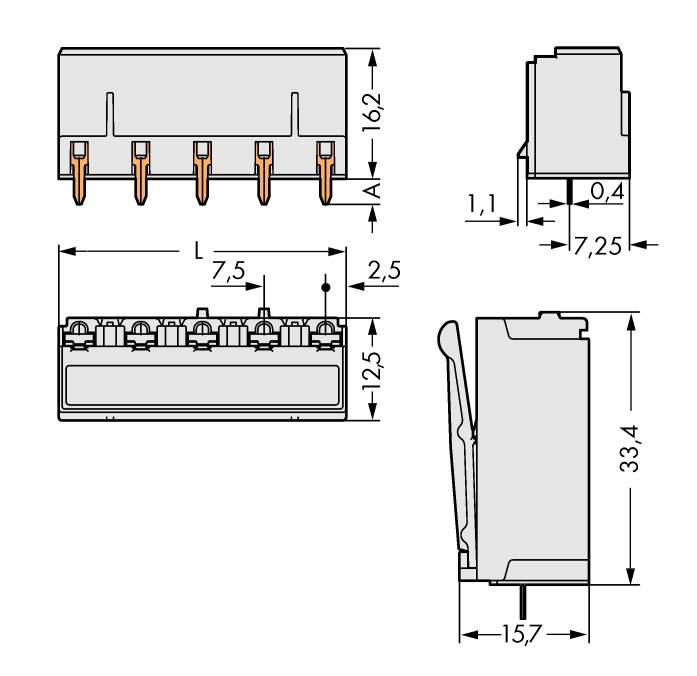 WAGO Hüvelyház panel 2092 Pólusok száma 2 Raszterméret: 7.50 mm 2092-3302 100 db