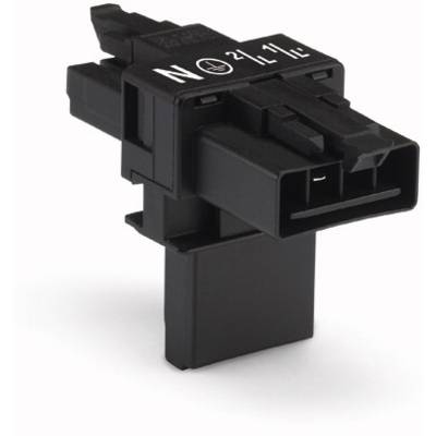 Egy fekete műanyag csatlakozó több csatlakozóval és rögzítőmechanizmussal, valószínűleg elektronikai eszközökhöz.