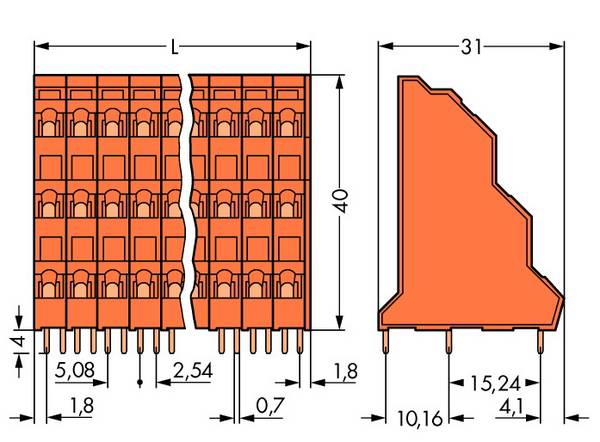 WAGO 737-402 Három szintes kapocs 2.50 mm² Pólusszám 6 Narancs 96 db