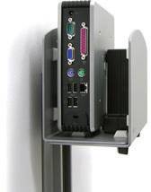 Egy vékony, falra szerelt kliensszámítógép, amelyen VGA, DVI, USB, hálózati és audió csatlakozók láthatók.