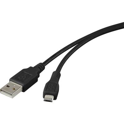 USB 2.0 csatlakozókábel, 1x USB 2.0 dugó A - 1x USB 2.0 dugó mikro B, 1 m, fekete, aranyozott, renkforce