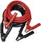 Vörös és fekete indítókábel csipeszekkel autóakkumulátorok összekötéséhez, járművek indításának segítéséhez használva.