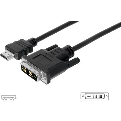 HDMI - DVI kábel [1x HDMI dugó - 1x DVI csatlakozó 18+1 pólusú] 3m fekete Digitus AK-330300-030-S