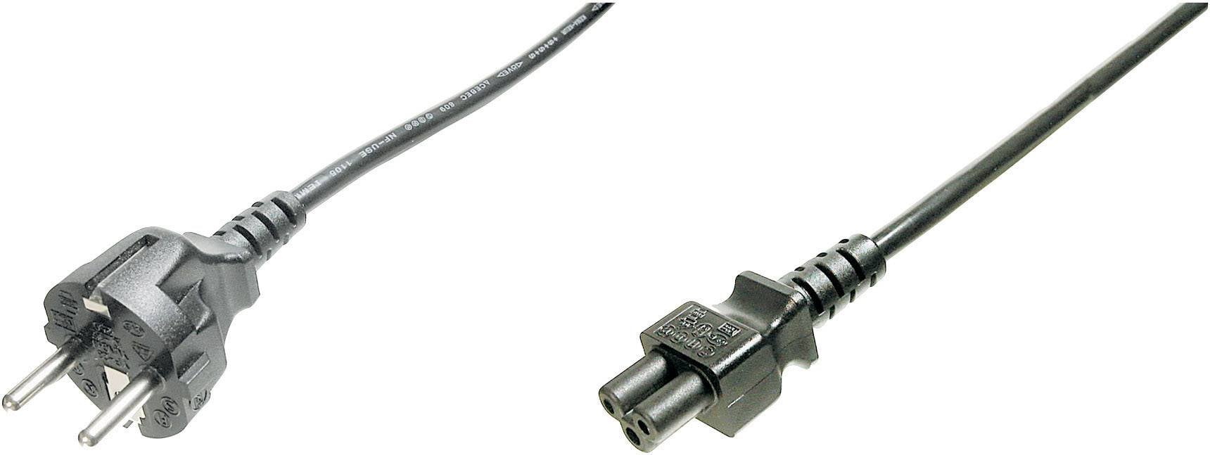 3 pólusú notebook hálózati tápkábel [230V földelt dugó - C5 aljzat] 0.75m fekete színű Digitus AK-440115-008-S