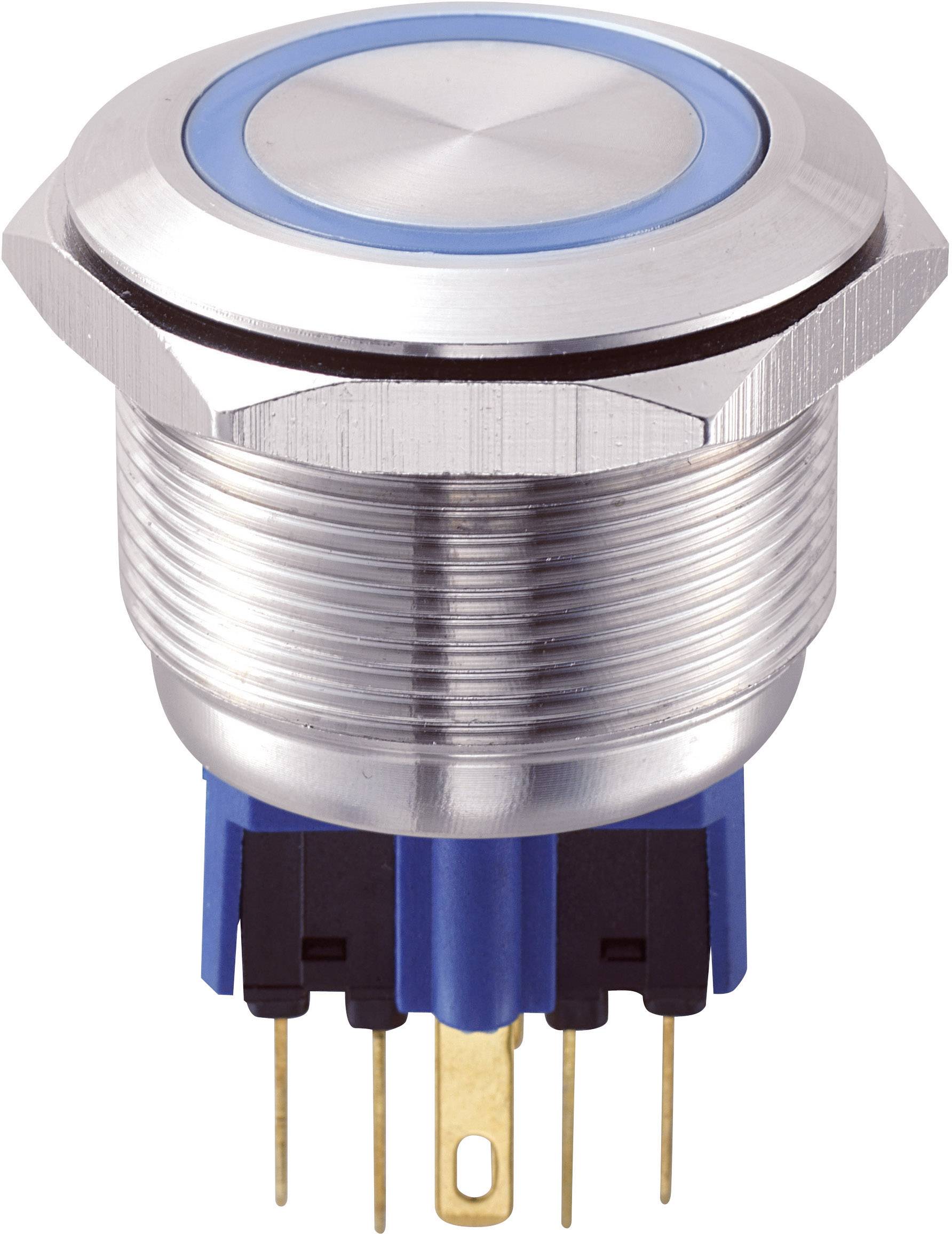 Vandálbiztos nyomógomb 25 mm, 5A/250VAC, kék gyűrű, Tru Components