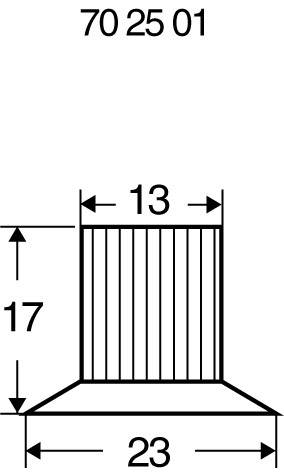 Műszaki rajz egy alkatrészről: 13 mm átmérőjű, 17 mm magas hengeres elem lamellákkal, 23 mm széles alappal, tetején '70 25 01' jelöléssel.