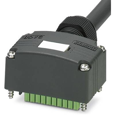 Egy négyszögletes, fekete csatlakozó zöld érintkezőkkel és csavarokkal a sarkokon, elektromos kábelek összekötésére.