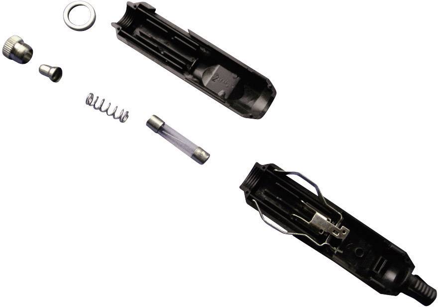 Szétszerelt gyújtószerkezet: A burkolat, a rugó és a gyújtókapszula egyedi elemei láthatóak és rendezetten elhelyezve. Alkalmas a működési elv bemutatására.