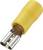 Sárga szigetelt lapos csatlakozó fémérintkezővel, elektromos csatlakozásra és biztonsági szigetelésre használva.