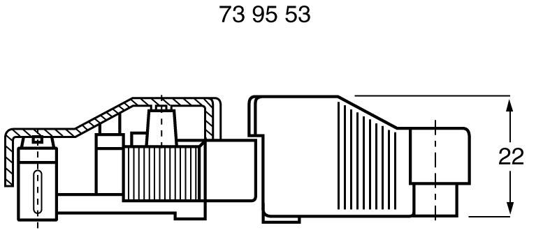Egy alkatrész műszaki rajza 73 95 53 számmal. A magassága 22 mm.