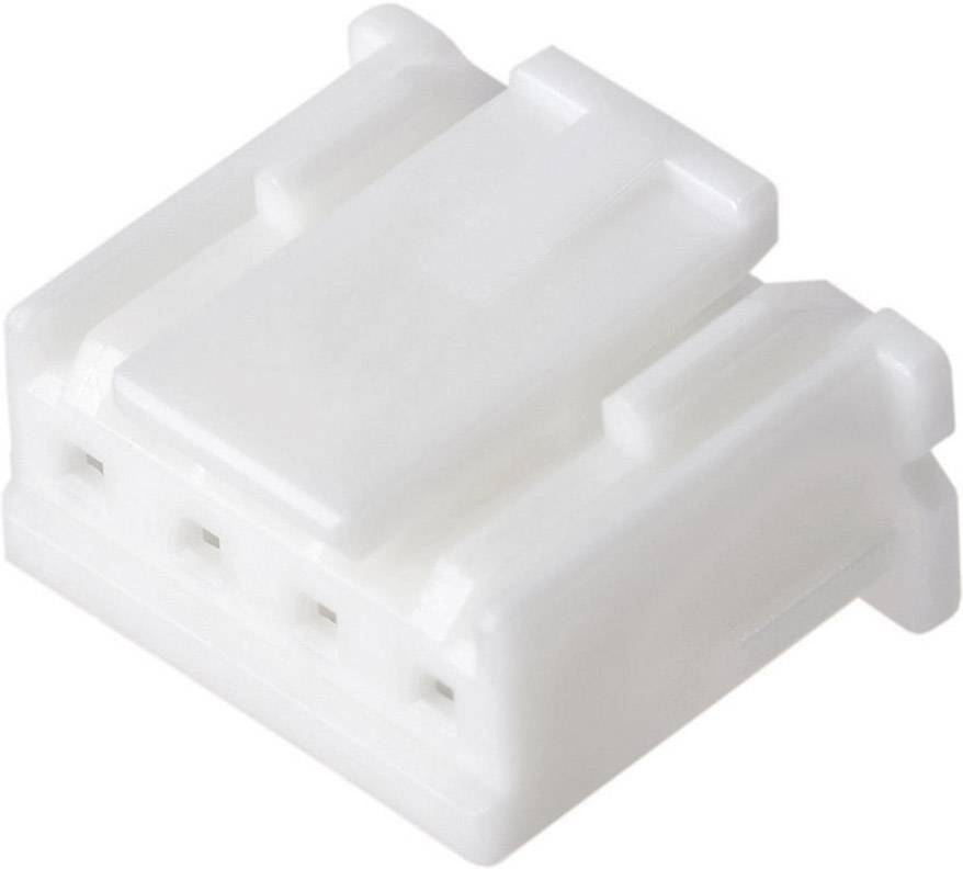 Egy fehér műanyag csatlakozó négy érintkezővel, amelyet gyakran használnak elektronikai eszközökben kábelek és komponensek összekötésére.