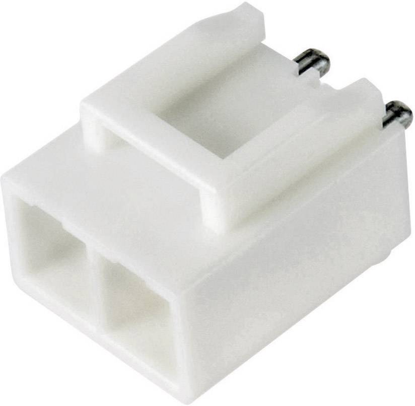 Egy fehér, kétpólusú műanyag csatlakozódugó fémérintkezőkkel, amelyet elektromos és elektronikai alkalmazásokban használnak csatlakoztatásra.