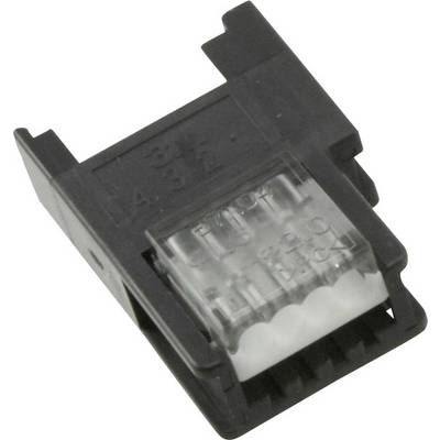 Egy fekete műanyag alkatrész, valószínűleg egy elektromos adapter vagy csatlakozó, látható fémérintkezőkkel.