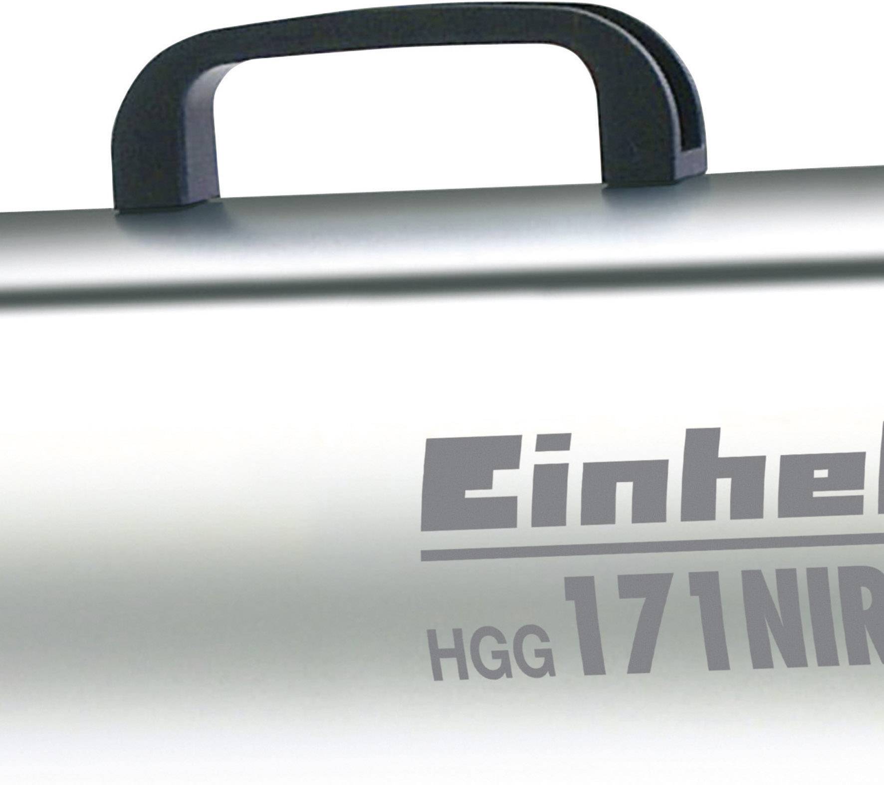 Egy ezüstszínű készülék fekete fogantyúval, amelyen 'Einhell HGG 171 NIR' felirat szerepel.