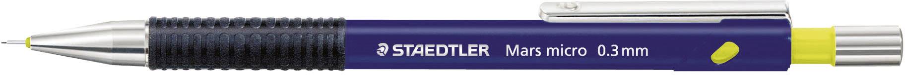 Staedtler kék nyomógombos mikroceruza, Mars micro 0,5 mm, sárga akcentussal és fémcsipesszel.