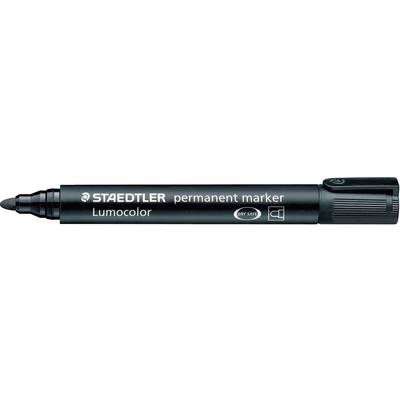 Fekete, kerek Staedtler Lumocolor állandó filctoll, különböző felületekhez alkalmas.