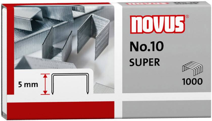 Novus tűzőkapocs, 10-es típus, Szuper, 5 mm magasság, 1000 darab. Fémkapcsok ábrázolása.
