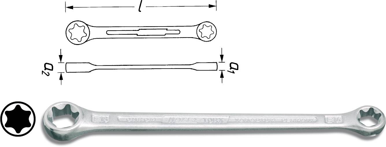 TORX kettős csillagkulcs, E20/E24, Hazet 609-E20XE24