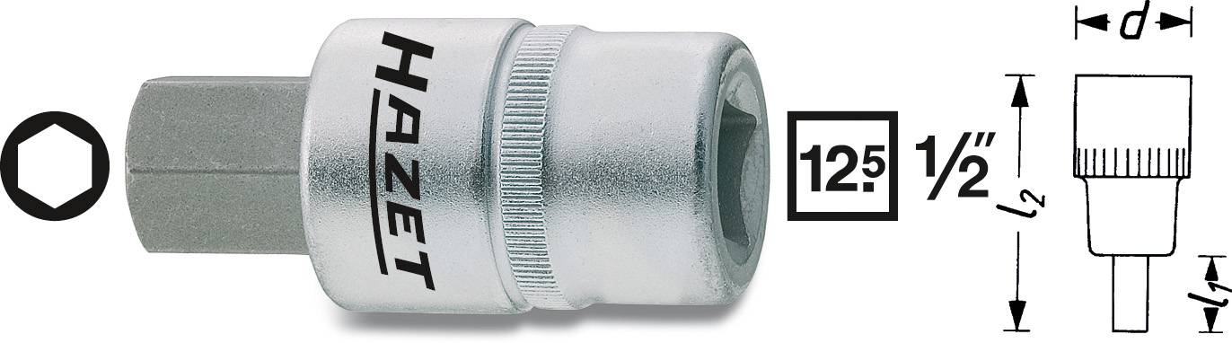 Hatlapú csavarhúzófej belső hatszögű csavarokhoz 22 mm, belső négyszög 12,5 mm (1/2), Hazet 986-22