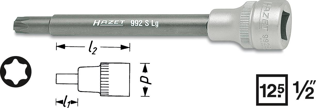 Torx csavarhúzófej belső torx csavarokhoz T45, belső négyszög 12,5 mm (1/2), Hazet 992SLG-T45