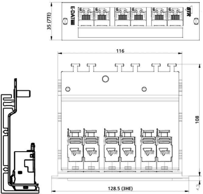 Metz Connect 130B11E2-E 6 port Hálózati patchpanel 483 mm (19") CAT 6A 3 ME Ezüst Alkatrészekkel felszerelt-1