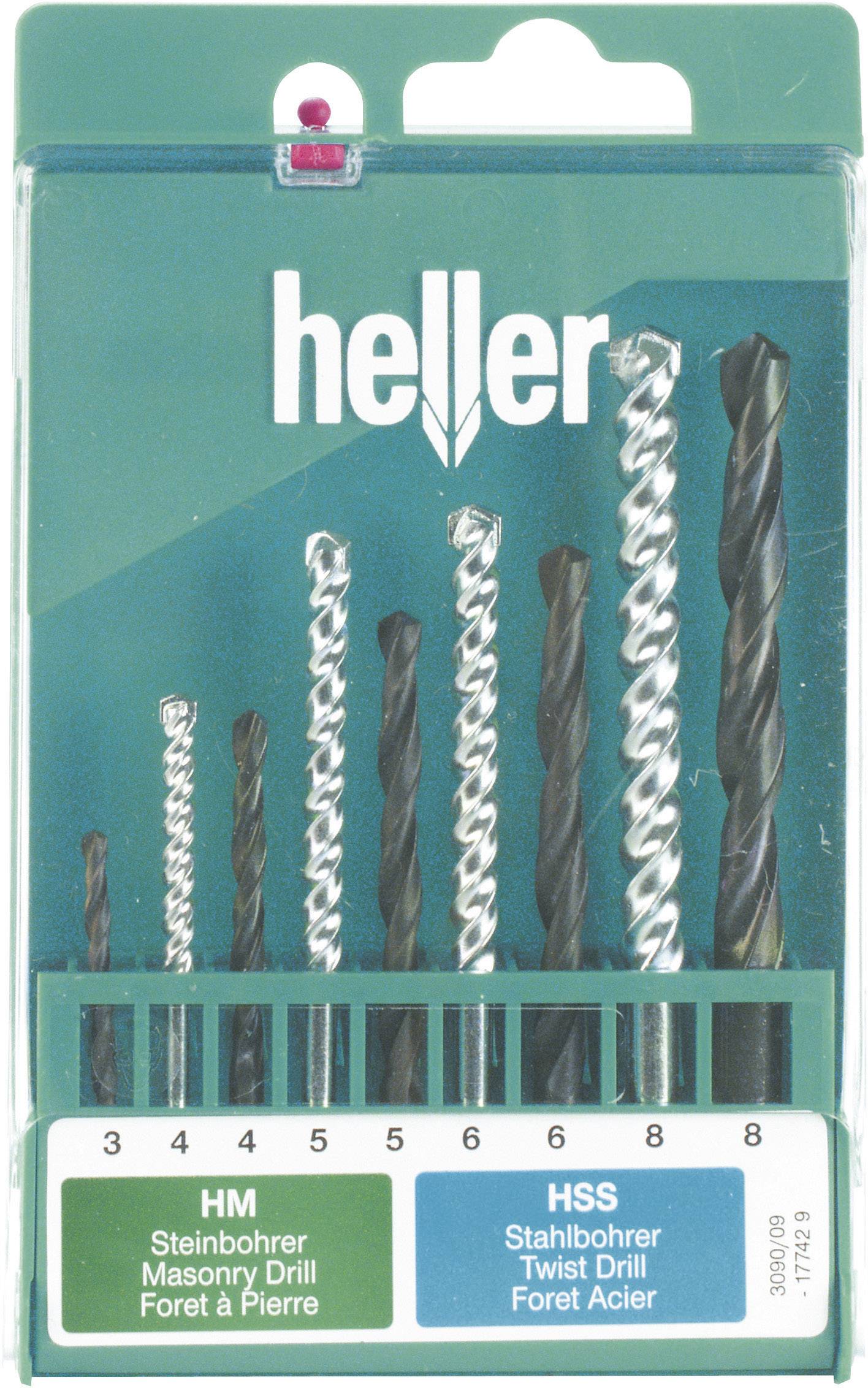 Heller 17742 9 9 részes Fúró és bit készlet Fém, Műanyag, Falazat, Kő 3 mm, 4 mm, 5 mm, 6 mm, 8 mm
