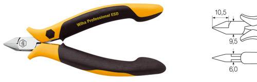 ESD oldalcsípő fogó, vágási átmérő: kemény huzal 0,3 mm, közepes 0,6 mm, Wiha Professional 26808