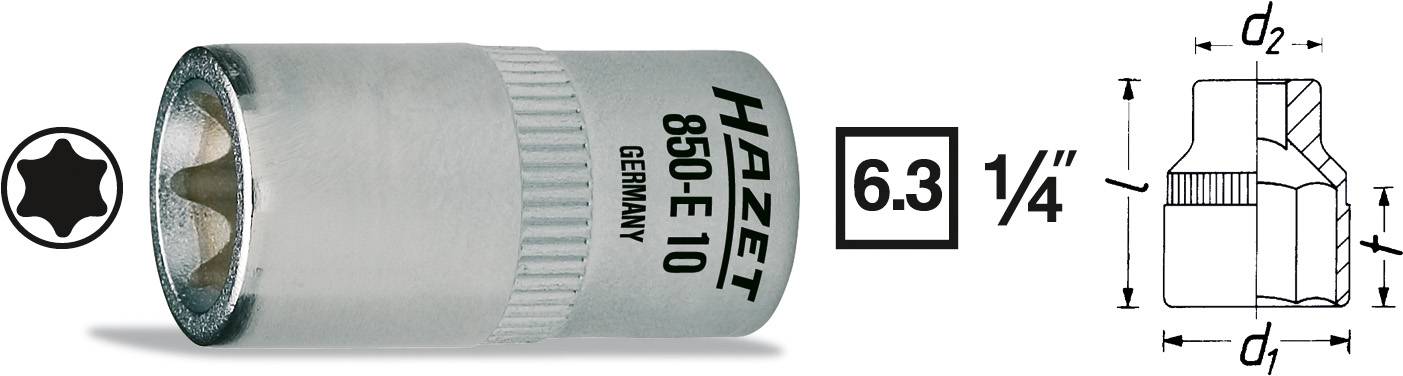 Torx dugókulcsfej 6,3 mm (1/4), Hazet 850-E5