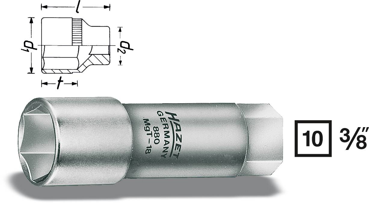 Gyertya dugókulcs krova betét 18 mm 3/8&quot  (10 mm), 62 mm hosszú Hazet 880MGT-18
